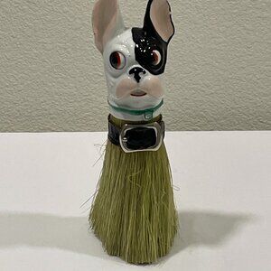 VINTAGE FRENCH BULL DOG Whisk Brush 1920s Genuine Porcelain #8575 Germany